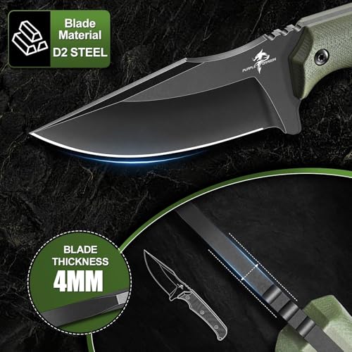 Purple Dragon Fixed Blade Knife - Full Tang Hunting Knife Green - size: 3 inch