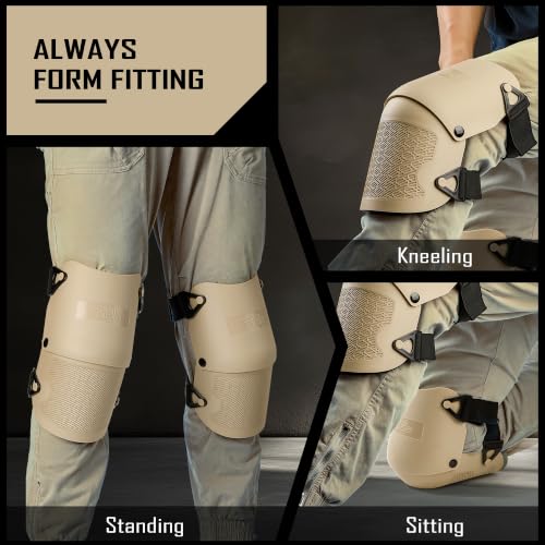 COOLJOB Heavy Duty Knee Pads with Anti-slip Strong Double Straps, Safety Work Knee Pads with Foam Padding for Men Women, Ideal for Gardening Construction Home Improvement, 1 Pair, Black/Beige - color: Beige
