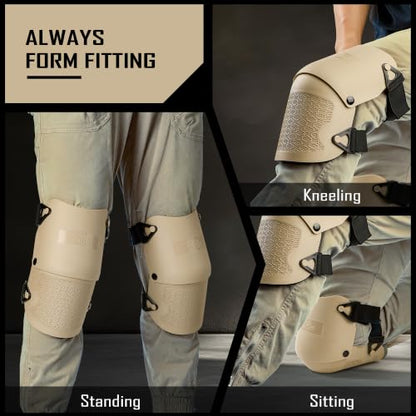 COOLJOB Heavy Duty Knee Pads with Anti-slip Strong Double Straps, Safety Work Knee Pads with Foam Padding for Men Women, Ideal for Gardening Construction Home Improvement, 1 Pair, Black/Beige - color: Beige