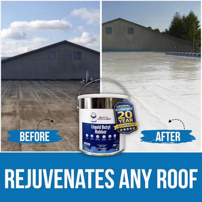 Best EPDM Liquid Butyl Rubber Roof Coating | Waterproof Roof Sealant | One Coat Application – No Primer Needed | Works on EPDM TPO Metal Fiberglass Concrete | 1 Gallon - White | Covers 50 Sq. Ft.