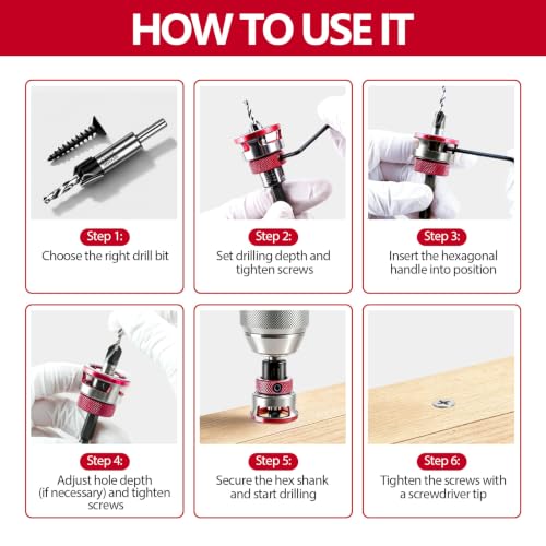 Countersink Drill Bit Set, 4PCS HSS Cutters and Depth Stop for Wood