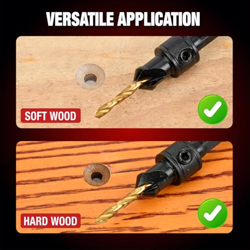 ANGELSWORD Countersink Drill Bit Set, 13 PCS Counter Sink Drill Bit Adjustable, #4, #6, #8, #10, #12, Extra 5pc Replaceable Drill Bits