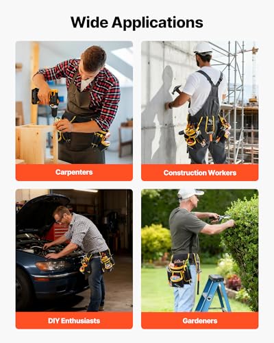 VEVOR Tool Belt, Magnetic Tool Pouch for Men, 28 Pockets Heavy Duty Adjustable Utility Belt Detachable Work Bag for Electrician, Carpenter, Construction, Work Apron Organizer, Waist Adjust 31 to 48in - size: 28 Pockets
