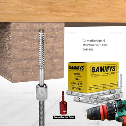 Sammys 8015925-25 Vertical Rod Anchor Super Screw with 1/2 in. Threaded Rod Fitting, 1/4 x 3'' Screw, for Wood (Pkg.=25) - size: 1/4 x 3", style: ROD SIZE 1/2"