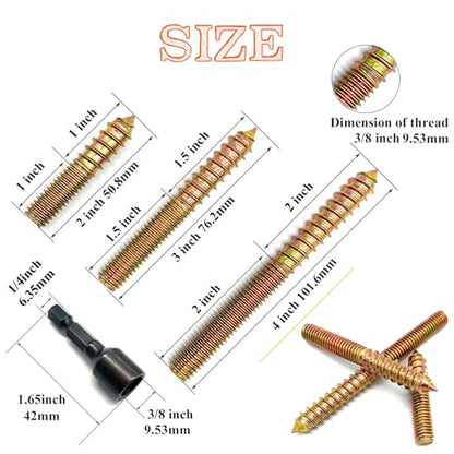 15Pack 3/8-16" Hanger Bolts 3Sizes 2-4 Inch Include1 pcs Hanger Bolt Driver Double Headed Bolts Wood Dowel Screw Self-Tapping Screw for Furniture Screws Wood Screws Double Threaded Rods - size: 3 Size 3/8-16"-14P+Tool
