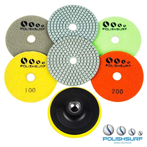 Diamond Polishing Pads 4 Inch Wet Dry Set 7 Pieces, Diamond Sanding Discs
