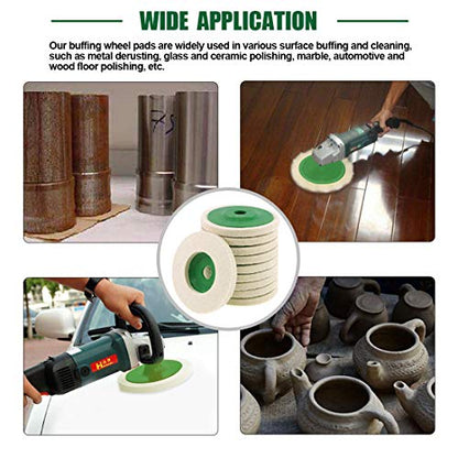 Keadic 10Pcs 4 Inch Round Wool Felt Disc Wheel Pad, Wool Polishing Wheel Disc, 100mm Wool Felt Disc Polishing Buffing Wheel Pad for Metal Aluminum Stainless Steel Chrome - color: 10Pcs Wool Felt Polishing Wheel Disc Kit