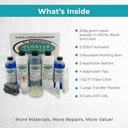 Plastex Plastic and Fiberglass Repair - Easily fix, Recreate Broken Plastic, Fiberglass Wood & More! Plastex Master XL Tech Kit - color: Master Kit (Black/White/Clear), size: 200 grams