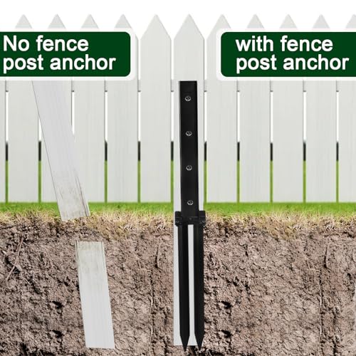 TOPZEA 2 Pack Fence Post Repair Kit, Heavy Duty Steel Stabilizer Stakes, Ground Anchors Spike to Fix Leaning/Tilted/Broken Wood Posts, Metal Support for Garden & Yard Fencing, Black