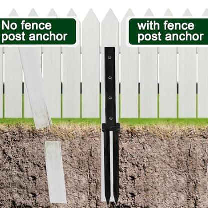 TOPZEA 2 Pack Fence Post Repair Kit, Heavy Duty Steel Stabilizer Stakes, Ground Anchors Spike to Fix Leaning/Tilted/Broken Wood Posts, Metal Support for Garden & Yard Fencing, Black