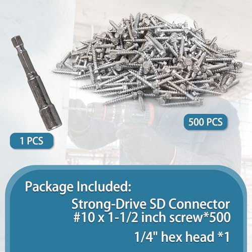 #10 x1-1/2 Structural Connector Screws 500PCS Hex Head Joist Hanger Screws