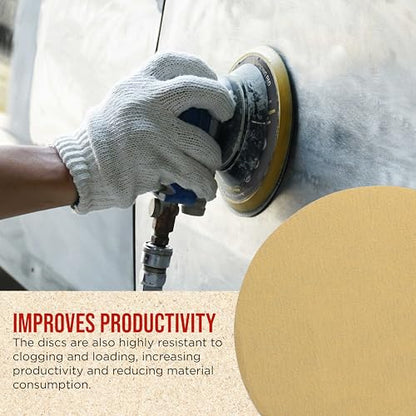 ProductionShop Premium 220 Grit 6" Gold Sanding Discs, Box of 100 - Hook & Loop Backing Abrasive Sandpaper for DA & Random Orbital Sanders - Sand Automotive Paint, Metal, Wood, Woodworking Furniture - style: 220 Grit