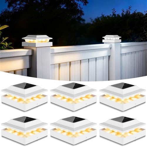 Solar Post Cap Lights for 4x4 Wood/Vinyl Posts, 6 Pack - color: White, size: 6 Pack