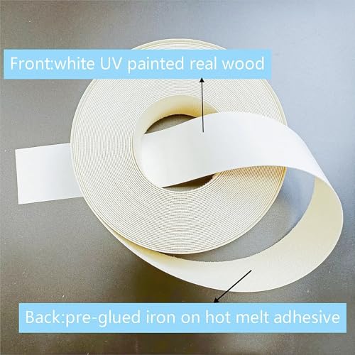 White Edge Banding Roll,2 inch x50ft Plywood Pre-glued Iron On Wood Veneer Tape,Not Melamine PVC Edgebanding Strip, Backed with Hot Melt,Flexible Veneer Edging Trim for Furniture Shelves MDF Repair