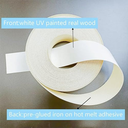 White Edge Banding Roll,2 inch x50ft Plywood Pre-glued Iron On Wood Veneer Tape,Not Melamine PVC Edgebanding Strip, Backed with Hot Melt,Flexible Veneer Edging Trim for Furniture Shelves MDF Repair