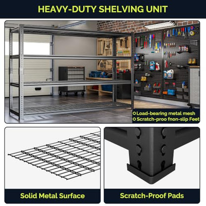 60" W Metal Storage Shelves, 2640lbs Heavy Duty Garage Rack - size: 60"W x 24''Dx 60"H