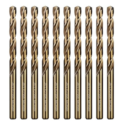 1/4 Inch Cobalt Drill Bits 10Pcs - HPHOPE M35 HSS Metal Twist Drill Bits Set, Jobber Drill Bits Length and Straight Shank, Suitable for Drilling in Hard Metal, Stainless Steel, Cast Iron - size: 1/4-inch, 10Pcs