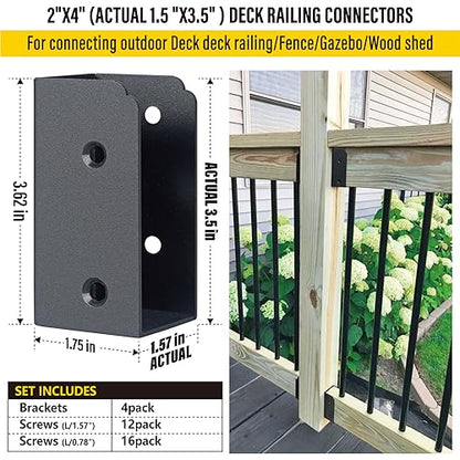 AECXM 201 Stainless Steel 2" x 4" (Actually 1 ½" x 3 ½") Deck Railing Connector, for Deck Railing, Handrail, Barn and Beam end Connection Installation (4pc-Black) - size: Parallel