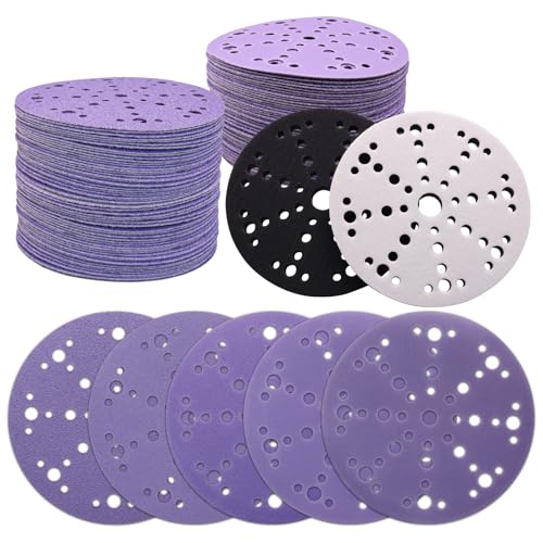 6 Inch 49 Hole Ceramic Sanding Discs with 2 Pcs Interface Pads, 50 Pack - style: Mix Grit + Interface Pad