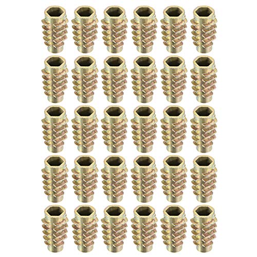 uxcell Furniture Threaded Insert Nuts Zinc Alloy Hex-Flush M6 Internal Threads 20mm Length 30pcs - size: M6x20mm
