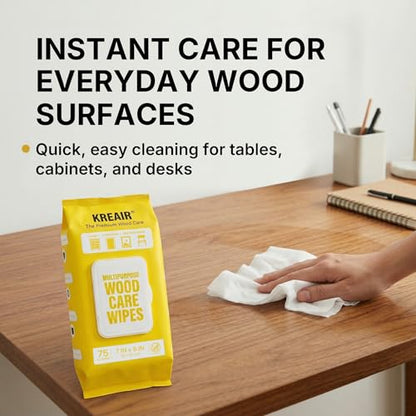 Multipurpose Wood Care Wipes 150 Count, 7x8 In, Light Lemon Scent - size: 75 Count (Pack of 2)