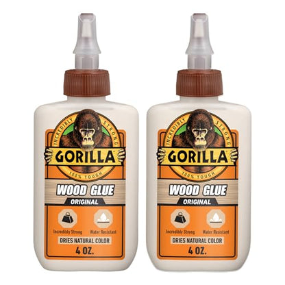 Gorilla Wood Glue, Water Resistant, Natural Color, 4 oz Bottle, 2-Pack - style: Original