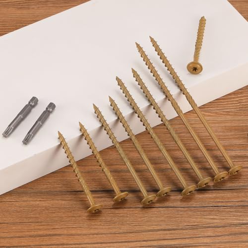 #14 x 6 Inch Lag Screws (48Pcs) 2lb. Structural Wood Screw, Bronze, Carbon Steel, Washer Head, Rust Resistant epoxy Coated, T30 Star Bit - color: Bronze, size: #14 x 6"