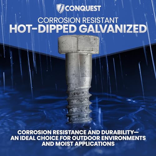 Conquest 1/4"-10 x 2 Lag Bolts, Hot Dip Galvanized, Coarse Threads Hex Head, Corrosion-Resistant for Outdoor, Wood, and Structural Projects (25 Pack) - size: 1/4"-10 x 2"