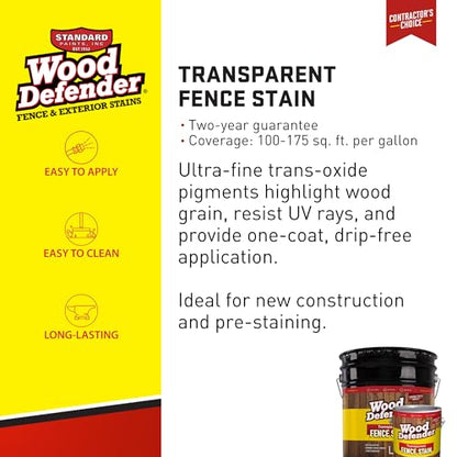 Wood Defender Transparent Fence Stain and Seal, Cedar Tone, 5-Gallon - color: Cedar Tone, size: 5 Gallon