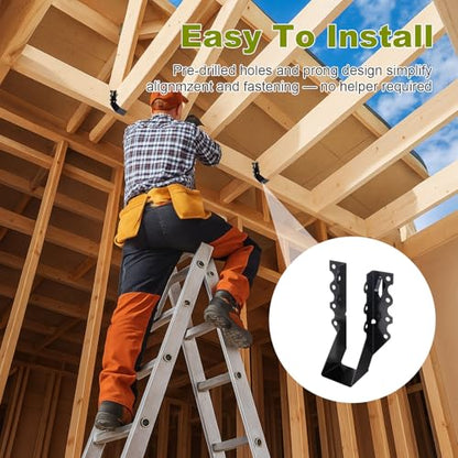 25 Pcs 2x6 Joist Hangers for Wood, 20 Gauge Black Powder Coating Face Mount Joist Hanger, Hurricane Tie Brackets for Deck, Floor, Ceiling, Roofs - size: 2" X 6"