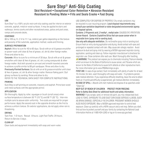 INSL-X Sure Step Acrylic Anti-Slip Paint, White, 1 Gallon (Pack of 1) - color: White