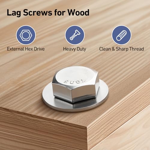 13 Sets 5/16" x 2-1/2" Hex Head Lag Screws Bolts with Flat Washers 304 Stainless Steel 18-8 Heavy Duty Lag Screw for Wood, Driver Bit Included - size: 5/16x2-1/2 (13sets)