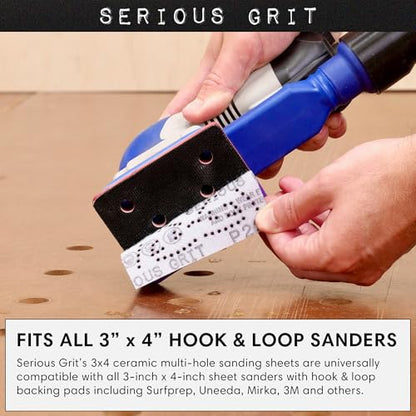 Serious Grit - 3x4 P60 Grit Ceramic Multi-Hole Sanding Sheets - 25 Pack - style: 60 Grit