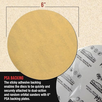 ProductionShop Premium 500 Grit 6" PSA Gold Sanding Discs, Box of 100 - Self Adhesive Stickyback Abrasive Sandpaper for DA & Random Orbital Sanders - Sand Auto Paint Metal, Wood Woodworking Furniture - style: 500 Grit