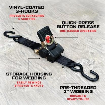 Erickson Retractable Ratchet Strap - 2 in x 10 ft - color: Black, size: 2in x 10ft