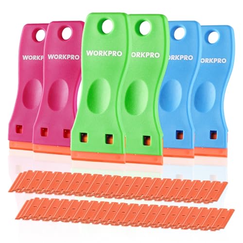WORKPRO Plastic Razor Blade Scraper Kit, 6 Scrapers with 120 Blades - size: 6 Pack + 120 Blades