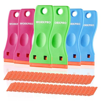 WORKPRO Plastic Razor Blade Scraper Kit, 6 Scrapers with 120 Blades - size: 6 Pack + 120 Blades