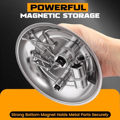 MULWARK 4Pcs Magnetic Tray with 1.5Lb Magnetic Pickup Tool, 3 Sizes Stainless Steel Magnetic Parts Tray for Organizing Screw Bolts Nuts Washers Pins Repair Tools Workshop - size: X-Small