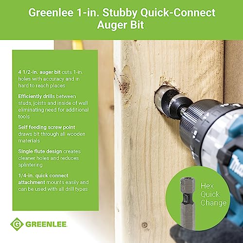 Greenlee 60A-1 BIT,AUGER QUICK CHANGE (1A) - size: 1-Inch Stubby Augur Wood Bit