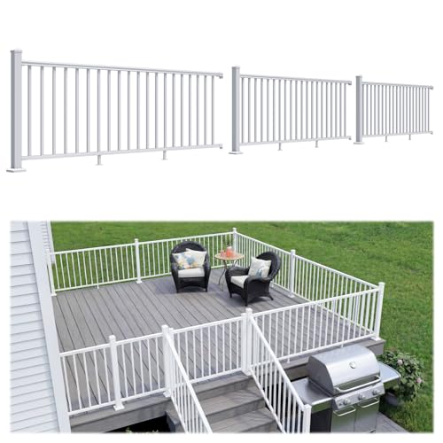 Egadis 36 in x 8 ft Modular Aluminum Porch and Deck Railing Kit, White - color: Level 8ft- 3Post 3Panel