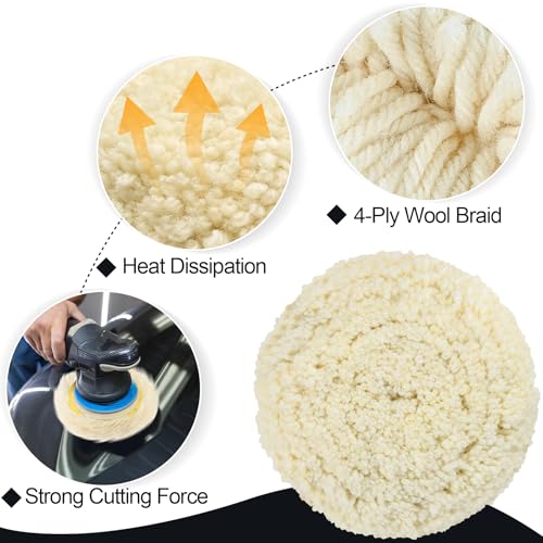 6 PCS Wool Buffing Polishing Pads - 8 Inch Natural Wool Cutting Pads with Hook and Loop Backing Compound & Polishing for Automotive Car Boats Glass Furniture Repair - size: 8" -6P
