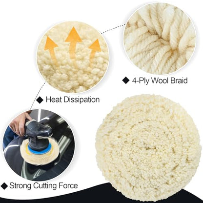 12 PCS Wool Buffing Polishing Pads 7 Inch, Natural Wool Cutting Pads with Hook and Loop Backing Compound & Polishing for Automotive Car Boats Glass Furniture Repair - size: 7" -12P