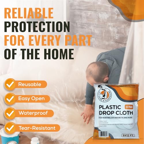 JLS Home & Hardware 10 Pack Plastic Drop Cloth for Painting 9x12 Feet