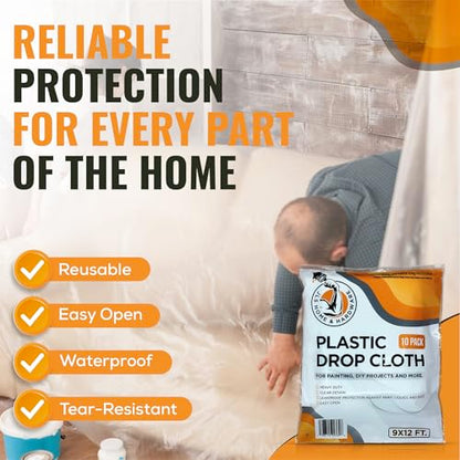 JLS Home & Hardware 10 Pack Plastic Drop Cloth for Painting 9x12 Feet