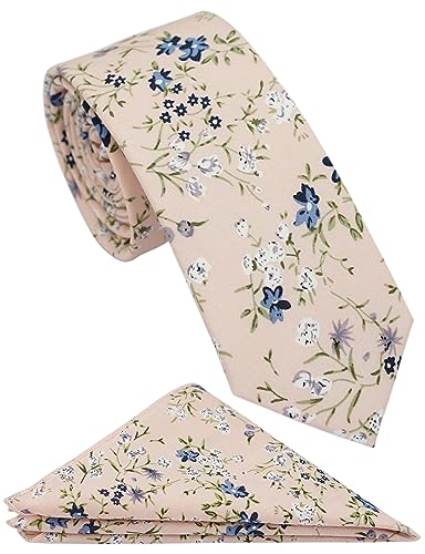 Cotton 2.5-Inch Skinny Floral Tie and Pocket Square Set for Men - color: 11