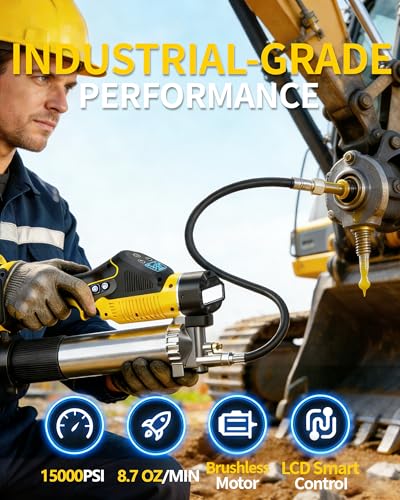 Cordless Grease Gun, 15000 PSI, 5-Speed LCD, 2×4000mAh Batteries