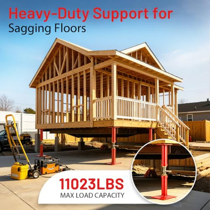 Adjustable House Jack 4 Pack, 12–22 Inch Floor Support Posts, Screw Jack for Leveling Floors, Crawlspace, Deck & Beam Support, Heavy Duty Steel