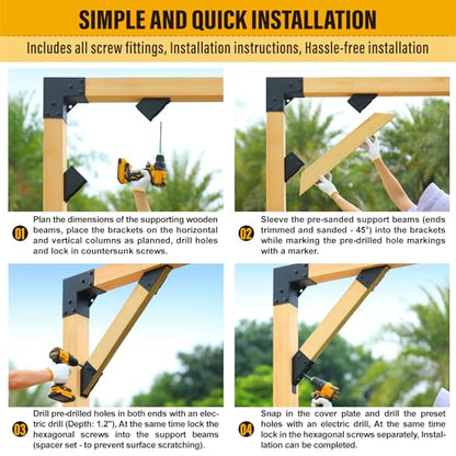 8pc 45°-Degree Angle Support Bracket, 2x4 (Actual 1.5''x3.5'') Angle Bracket, Suitable for Pergolas, Gazebo, Deck Porch, Cabin Elevated Wood Support Bracket kit (Frosted-Black) - size: 2''x4'' (Actual: 1.5''x3.5'')