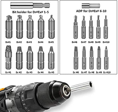 22pcs Damaged Screw Extractor Broken Screws and Bolt Stripped Remover Kit with Magnetic Extension Bit Holder & Socket Adapter