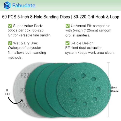 5 Inch 8 Hole 80-220 Grit Hook and Loop Zirconia Sanding Discs 50PK - size: Mixed Grit